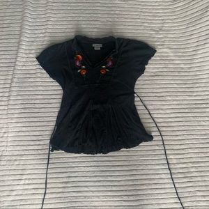 Black V neck  with floral design, California Krush